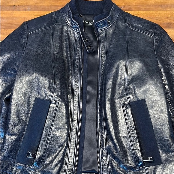 DOLCE & GABBANA Blue Leather Jacket - Picture 2 of 16